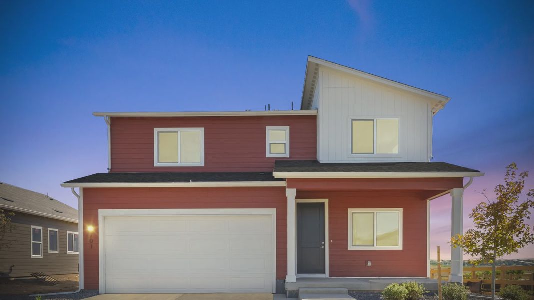 Front exterior of a new home in Granary, Johnstown, CO, highlighting curb appeal (Image 2). Front exterior of a new home in Granary, Johnstown, CO, highlighting curb appeal (Image 2).