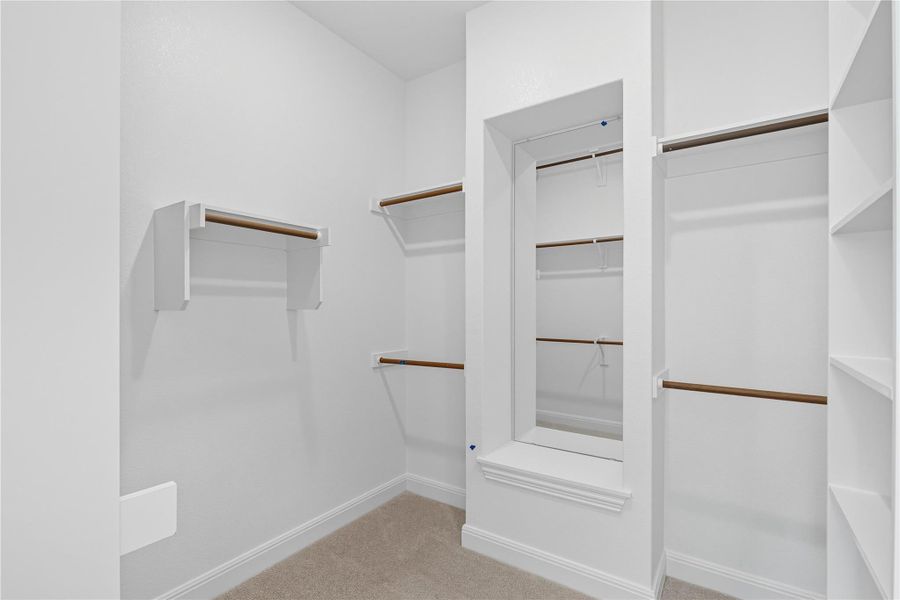 Walk in closet with light carpet