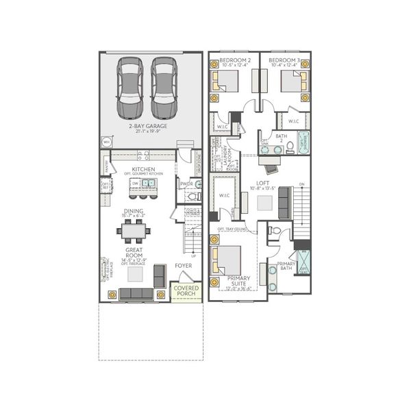 2D floor plan layout for the Avett by Tri Pointe Homes in Ellis Townes, Charlotte, NC (Image 3).