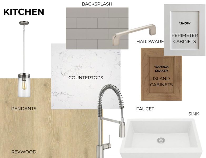 Kitchen Finish Selections. Illustrating material and fixture choices for the property's kitchen area