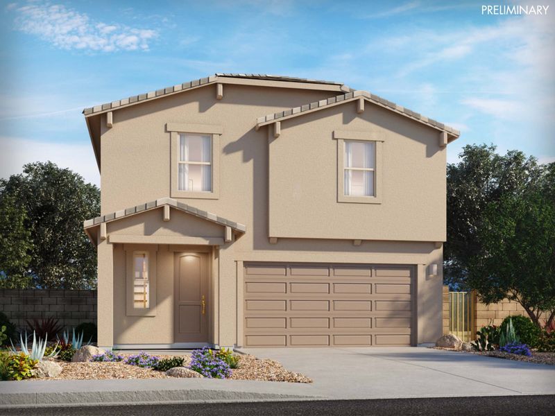 Representative exterior photo of a completed home built from the Jubilee by Meritage Homes in Valencia Crossing, Tucson, AZ (Image 8). Representative exterior photo of a completed home built from the Jubilee by Meritage Homes in Valencia Crossing, Tucson, AZ (Image 8).