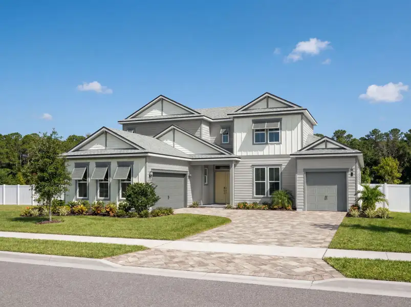 Representative exterior photo of a completed home built from the Carnegie Grand by Pulte Homes in Oakmere, Jacksonville, FL (Image 3). Representative exterior photo of a completed home built from the Carnegie Grand by Pulte Homes in Oakmere, Jacksonville, FL (Image 3).