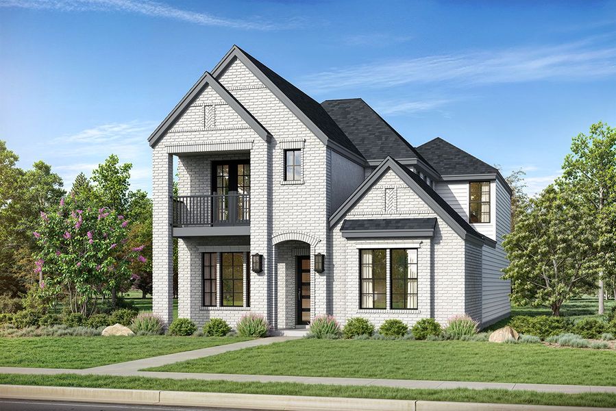 Representative exterior photo of a completed home built from the Birdie by Landon Homes in Fields - Brookside, Frisco, TX (Image 1). Representative exterior photo of a completed home built from the Birdie by Landon Homes in Fields - Brookside, Frisco, TX (Image 1).