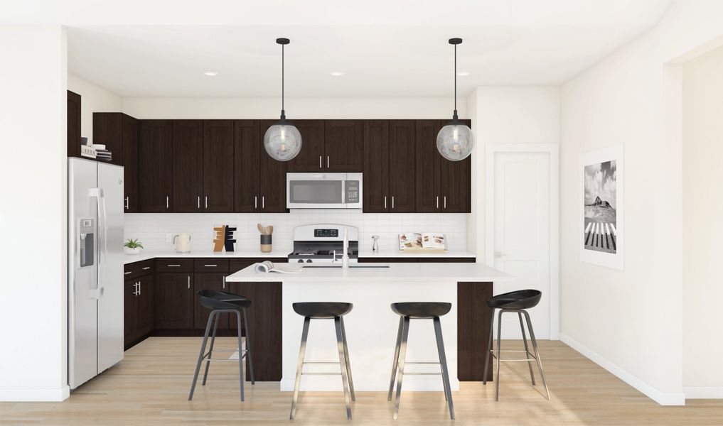 Kitchen with pendant lighting