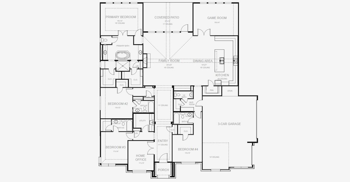 2D floor plan layout for the 3365A by Perry Homes in George's Ranch Acre, Boerne, TX (Image 3).