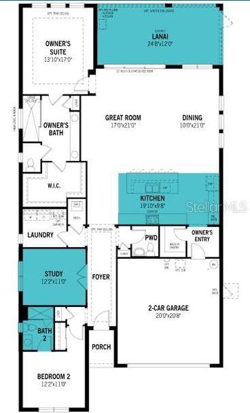 2D floor plan layout of this home in Brightmore at Wellen Park, Venice, FL (Image 3).