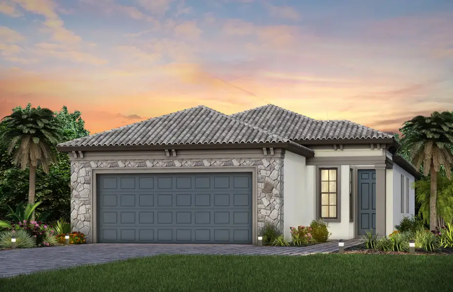 Representative exterior photo of a completed home built from the Flagstone by DiVosta in Terreno, Naples, FL (Image 15). Representative exterior photo of a completed home built from the Flagstone by DiVosta in Terreno, Naples, FL (Image 15).