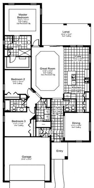 2D floor plan layout of this home in Palm Grove Real Estate and Homes for Sale in Lakewood Ranch, FL - Neal Communities, Lakewood Ranch, FL (Image 5).