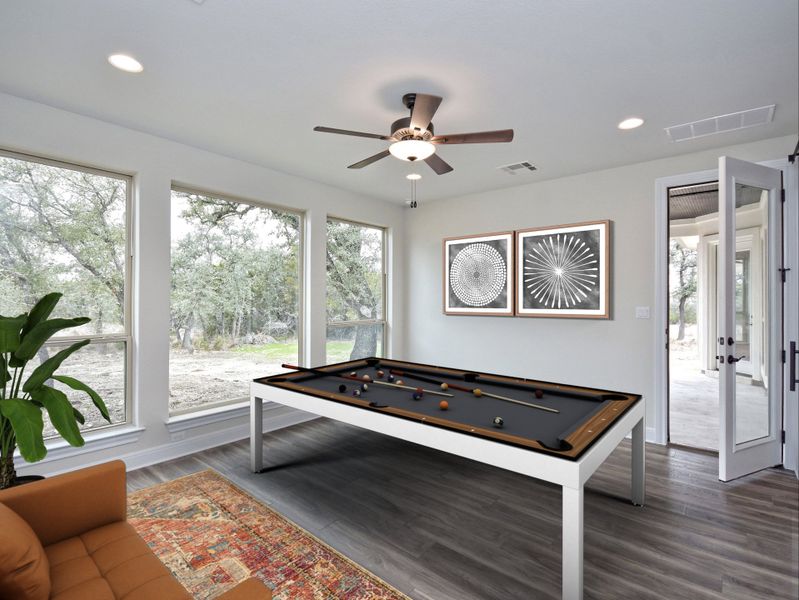 Representative furnished interior of a home built from the San Simeon I by Giddens Homes in Clearwater Ranch, Liberty Hill (Image 228).