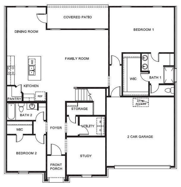 D.R. Horton's Jackson floorplan, 1st floor - All Home and community information, including pricing, included features, terms, availability and amenities, are subject to change at any time without notice or obligation. All Drawings, pictures, photographs, video, square footages, floor plans, elevations, features, colors and sizes are approximate for illustration purposes only and will vary from the homes as built.