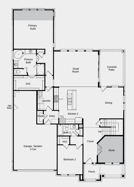 Additional highlights include: gourmet kitchen, 12'x8' sliding door unit to outdoor living, extended primary suite, study in place of flex room, tankless water heater, horizontal railing at stairs.