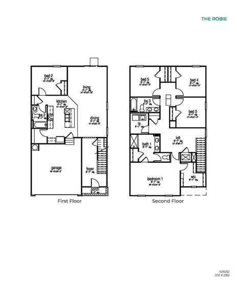2D floor plan layout for the Robie by D.R. Horton in Cobblestone Village, Savannah, GA (Image 3).