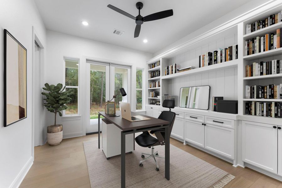 The study also overlooks the back of the property, and has its own back patio and adjacent coffee bar!