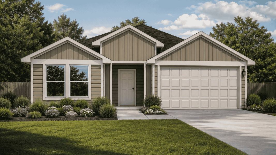 Front exterior of a new home in New Waverly Station, New Waverly, TX, highlighting curb appeal (Image 1). Front exterior of a new home in New Waverly Station, New Waverly, TX, highlighting curb appeal (Image 1).