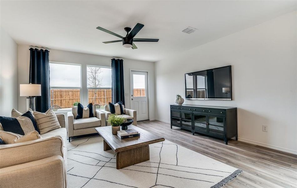 Spacious gathering room with large windows