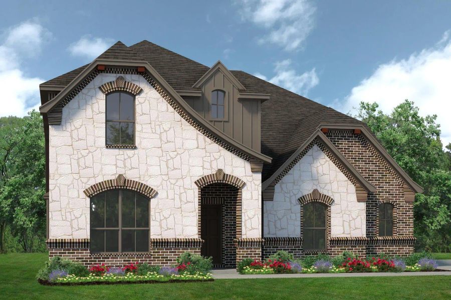 Elevation C with Stone and Outswing | Concept 2870 at Chisholm Hills in Cleburne, TX by Landsea Homes