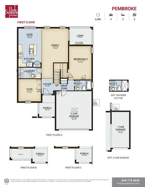 2D floor plan layout for the Pembroke by Park Square Residential in Leela Reserve, Tavares, FL (Image 3).
