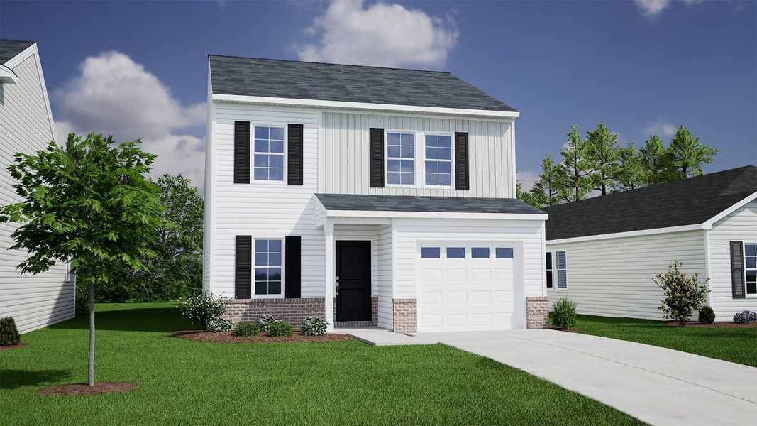 Representative exterior photo of a completed home built from the Evans - Genesis Value Collection by Mungo Homes in Hidden Springs, Lexington, SC (Image 2). Representative exterior photo of a completed home built from the Evans - Genesis Value Collection by Mungo Homes in Hidden Springs, Lexington, SC (Image 2).