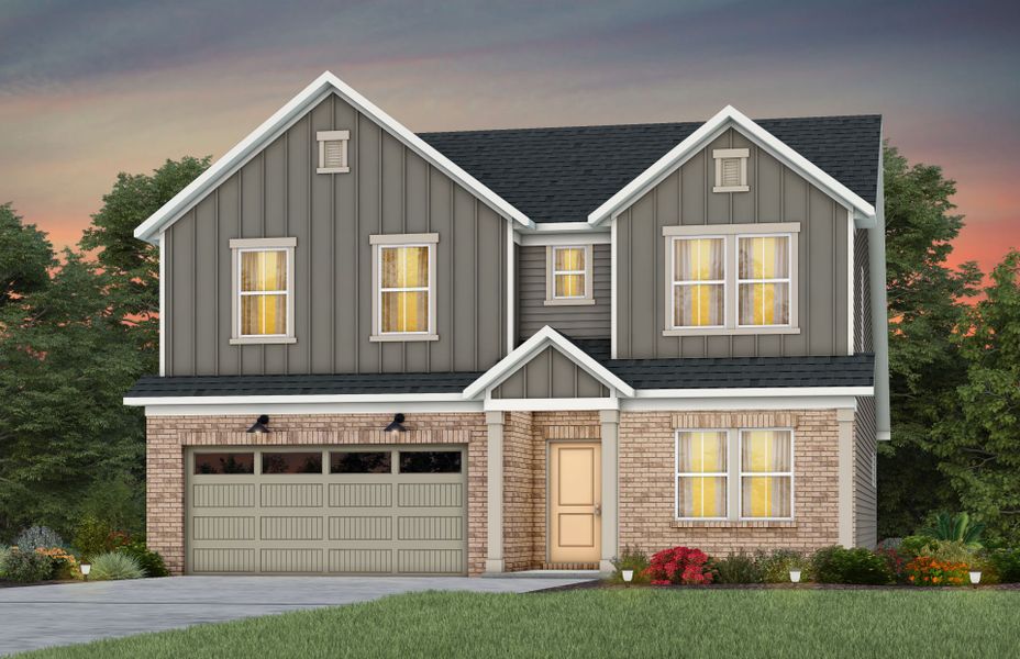 Representative exterior photo of a completed home built from the Kirby by Pulte Homes in Michaux Gardens, Belmont, NC (Image 2). Representative exterior photo of a completed home built from the Kirby by Pulte Homes in Michaux Gardens, Belmont, NC (Image 2).