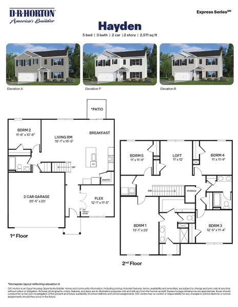 2D floor plan layout for the HAYDEN by D.R. Horton in Olive Branch, Clayton, NC (Image 3).