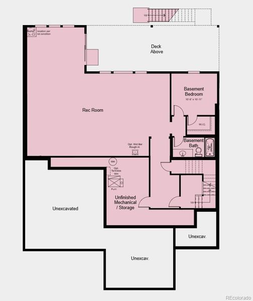 Basement Floor Plan - Additional Highlights Include: covered back patio, enlarged shower in the primary bath, French doors into the flex, sliding glass doors, traditional fireplace, and finished walk-out basement
