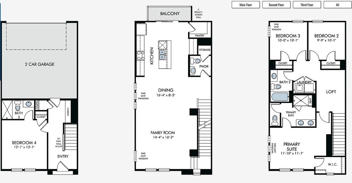 2D floor plan layout for the Pembrooke by Meritage Homes in Meadows at Wilson Farms - The Heights Series, Fort Mill, SC (Image 4).