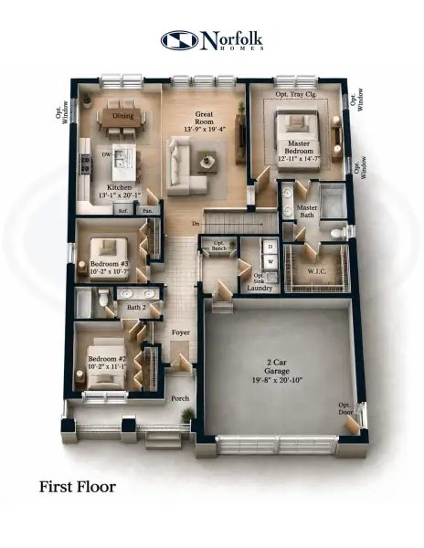 2D floor plan layout for the The Abington by Norfolk Homes in Offsite Builds Southern Michigan, Ann Arbor, MI (Image 5).