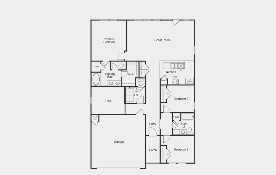 2D floor plan layout for the 1676 by KB Home in Watermill – Classic Collection, Uhland, TX (Image 3).