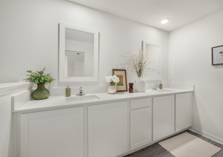 The master bath has a stunning vanity!