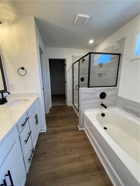 This bathroom offers a contemporary retreat with e