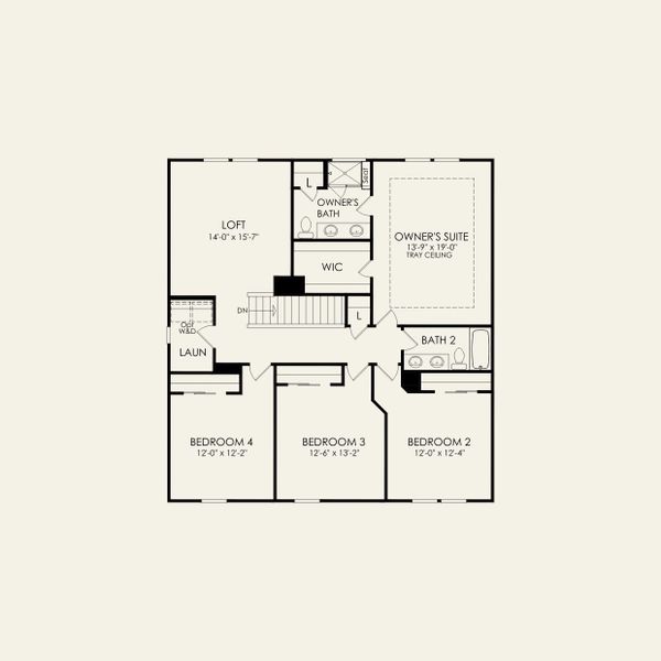 2D floor plan layout for the Hampton by Pulte Homes in Cannon Run, Concord, NC (Image 5).