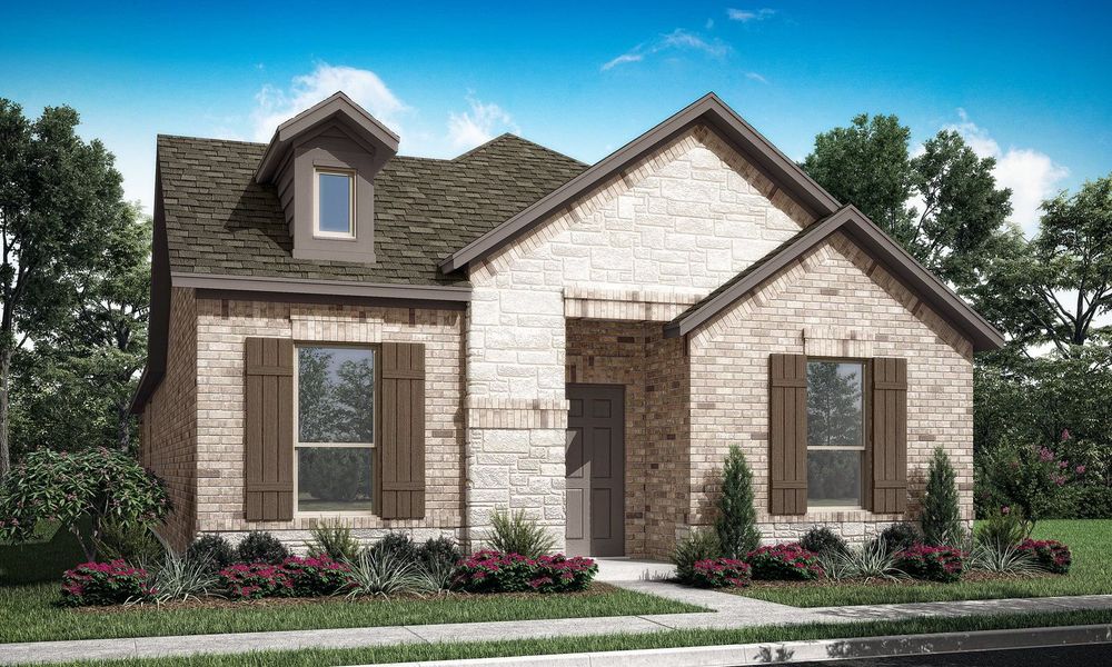 Representative exterior photo of a completed home built from the Interlude by Impression Homes in Redden Farms – Active Adult, Midlothian, TX (Image 2). Representative exterior photo of a completed home built from the Interlude by Impression Homes in Redden Farms – Active Adult, Midlothian, TX (Image 2).