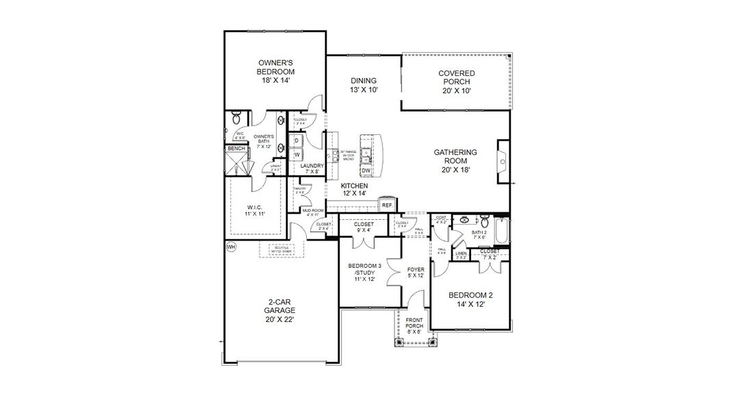 2D floor plan layout for the Piedmont II by Cook Bros. Homes in Enclave At Harvey, Knoxville, TN (Image 3).