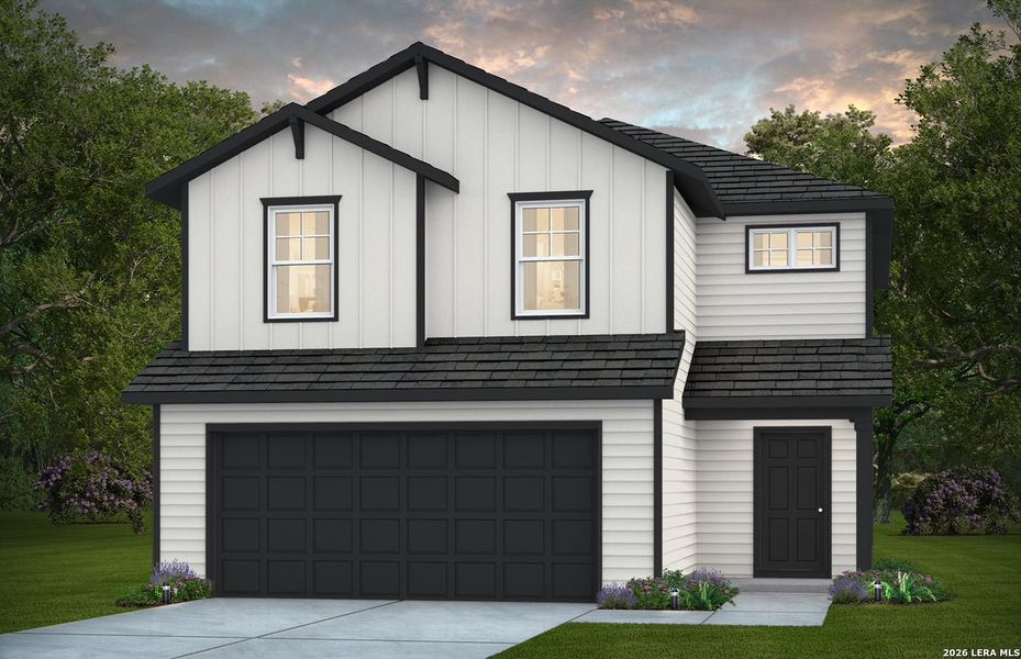 Front exterior of a new home in Meadows at Clear Springs, New Braunfels, TX, highlighting curb appeal (Image 1). Front exterior of a new home in Meadows at Clear Springs, New Braunfels, TX, highlighting curb appeal (Image 1).