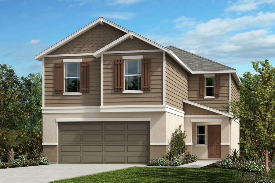 Front exterior of a new home in Hickory Ranch, Auburndale, FL, highlighting curb appeal (Image 1). Front exterior of a new home in Hickory Ranch, Auburndale, FL, highlighting curb appeal (Image 1).