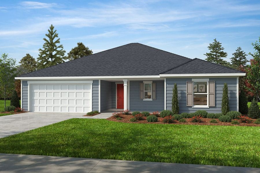 Front exterior of a new home in Elyse Meadows, Lillington, NC, highlighting curb appeal (Image 1). Front exterior of a new home in Elyse Meadows, Lillington, NC, highlighting curb appeal (Image 1).