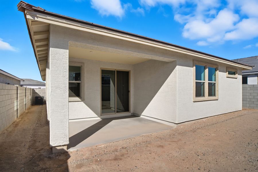 Exterior details and patio area of a home in Montana Vista - Highland, Buckeye (Image 3).