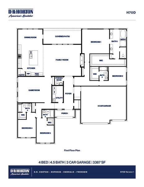 2D floor plan layout for the H70D by D.R. Horton in Butlers Bend Estates, Pinehurst, TX (Image 3). 2D floor plan layout for the H70D by D.R. Horton in Butlers Bend Estates, Pinehurst, TX (Image 3).