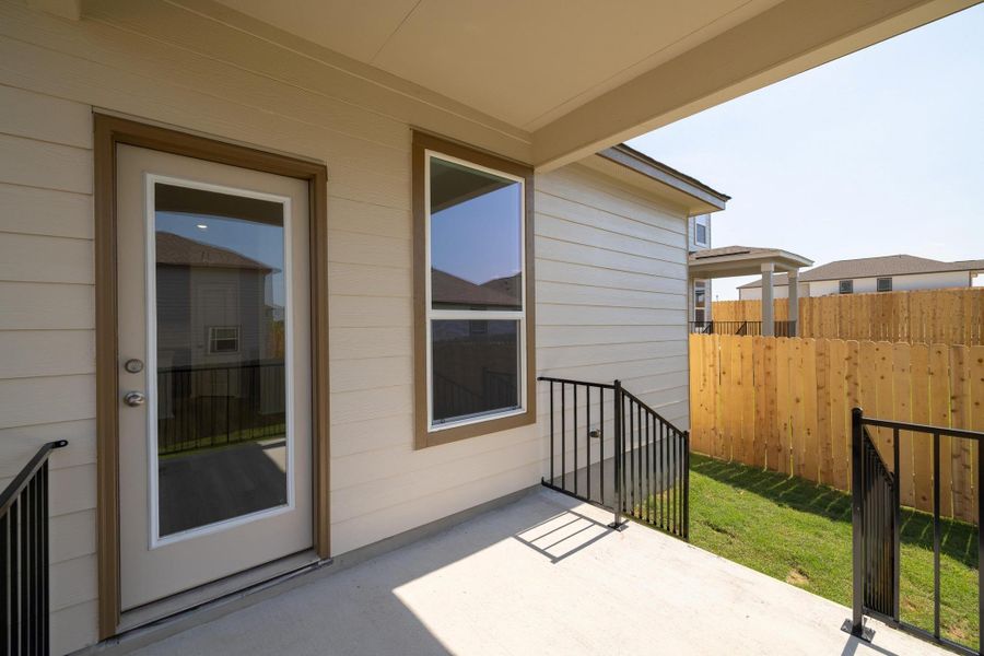 Exterior details and patio area of a home in Sonterra - Cool Water, Jarrell (Image 19).