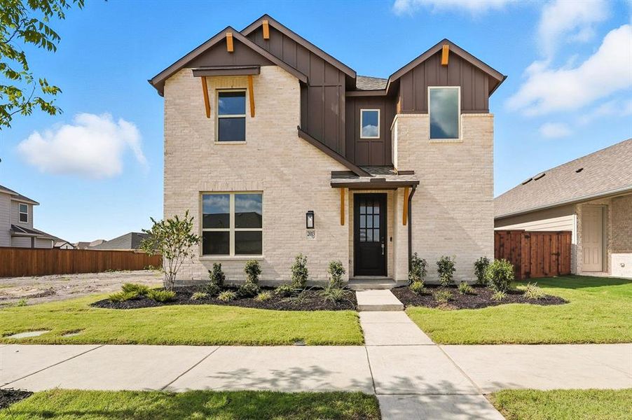 Front exterior of a new home in Waterscape: 40ft. lots, Royse City, TX, highlighting curb appeal (Image 1). Front exterior of a new home in Waterscape: 40ft. lots, Royse City, TX, highlighting curb appeal (Image 1).