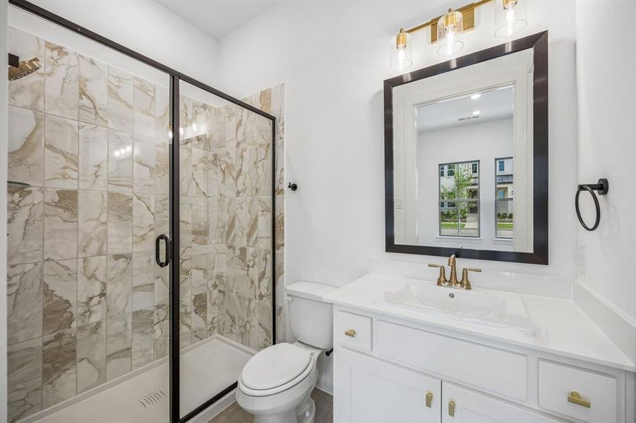 Friends and family will feel right at home in any of the beautifully finished guest baths this dream home offers