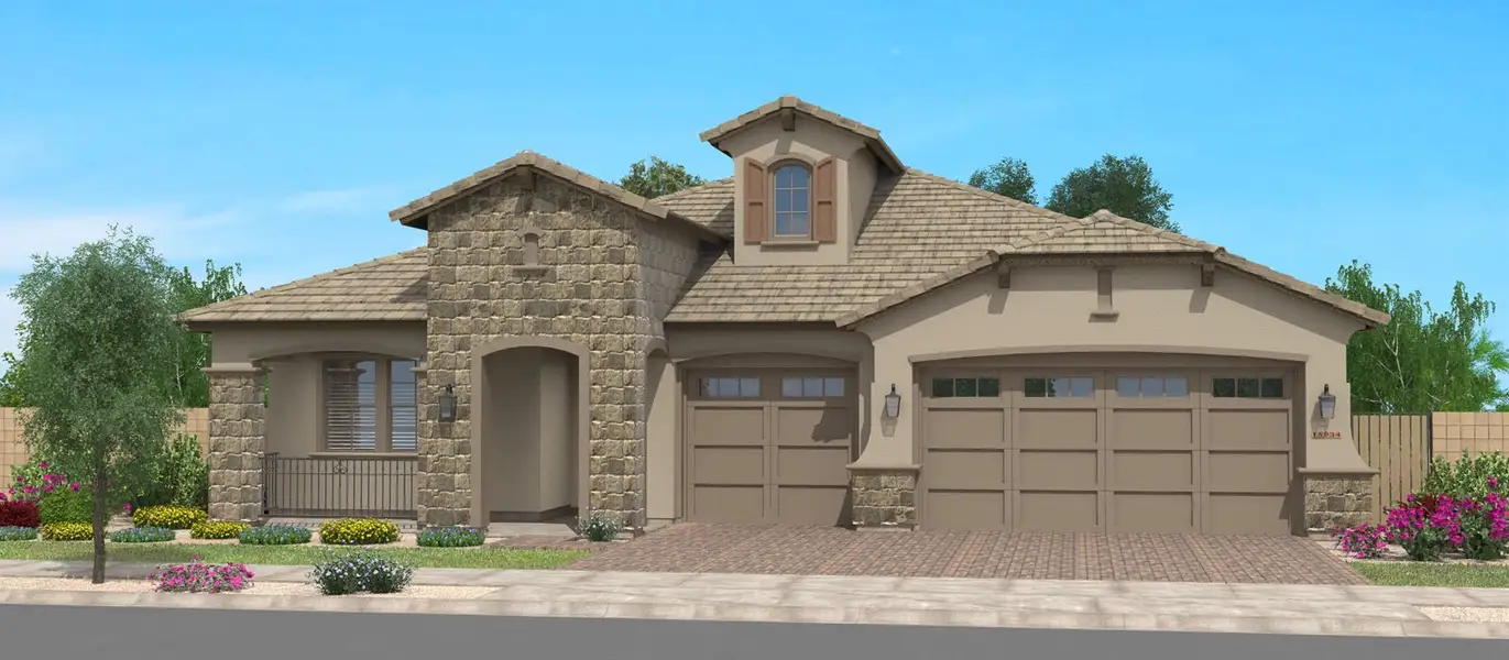 Representative exterior photo of a completed home built from the Lilac by Fulton Homes in Fields at Barney Farms, Queen Creek, AZ (Image 4).