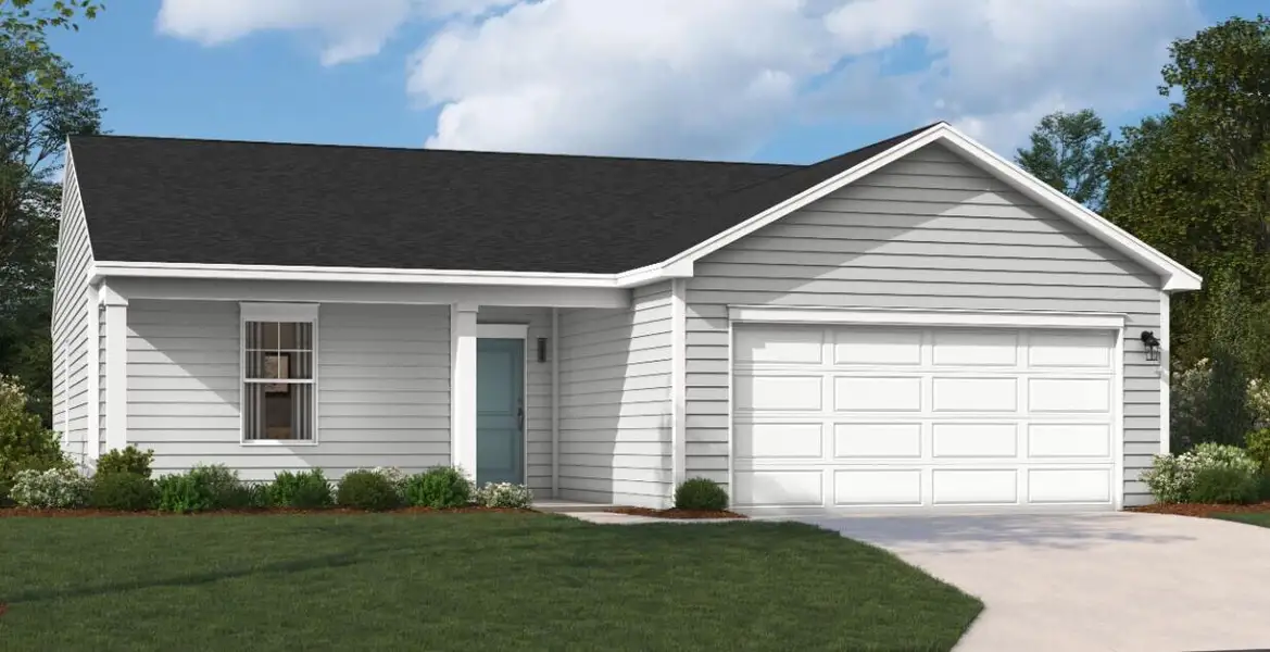 Front exterior of a new home in Essence at Elms Glen Single Family Homes, Ladson, SC, highlighting curb appeal (Image 2).