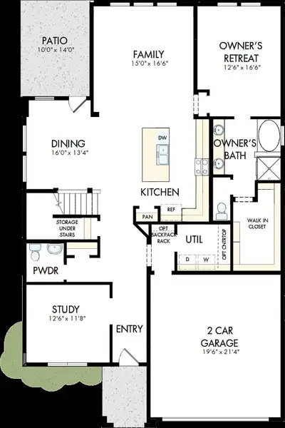 2D floor plan layout of this home in The Preserve at Five Oaks, Lebanon, TN (Image 2).