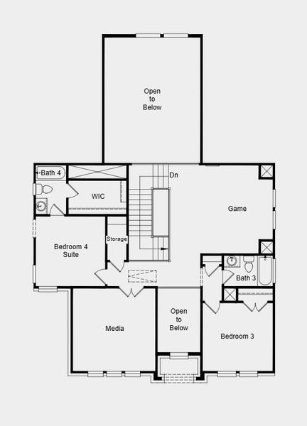 Additional Highlights Include: Mudset shower with tile to ceiling at primary bath, exterior gas line, pendant lights over kitchen island, and standard railing in place of half walls.