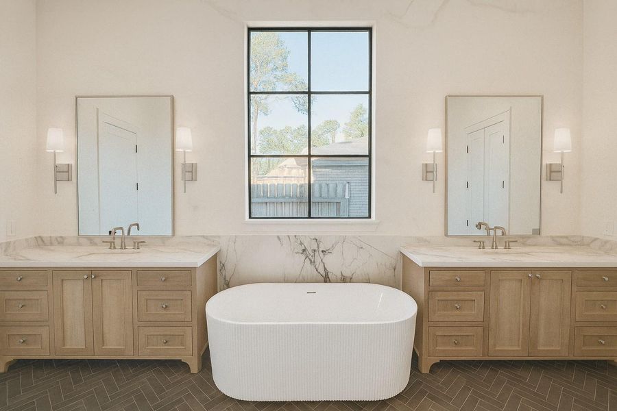 Primary Bath. Professionally rendered photo from actual photo of home.