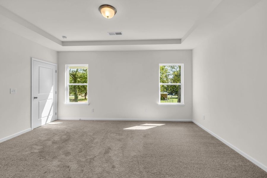 Primary bedroom with beautiful tray ceilings.