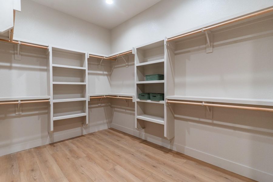 Walk in closet featuring wood finished floors Walk in closet featuring wood finished floors