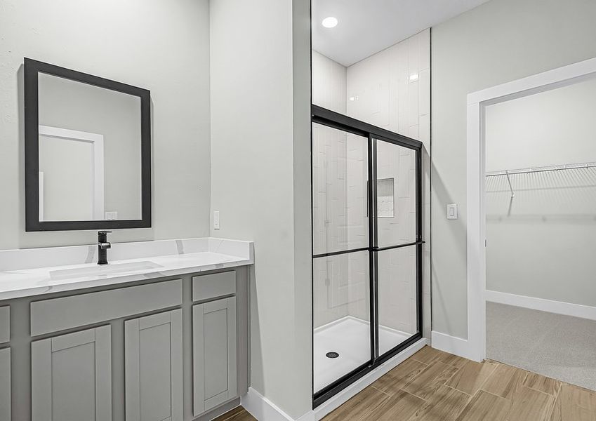 Master bath with walk-in shower. Master bath with walk-in shower.
