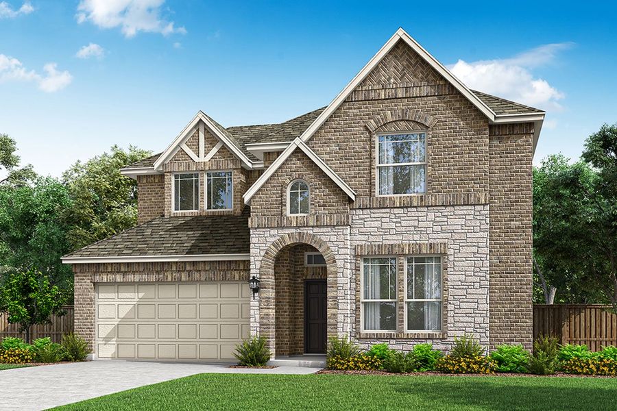 Front exterior of a new home in Creekview Meadows, Pilot Point, TX, highlighting curb appeal (Image 2). Front exterior of a new home in Creekview Meadows, Pilot Point, TX, highlighting curb appeal (Image 2).